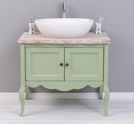 Mobilier de baie cu picioare curbate, doua usi de la Studio Szel PS711 - Culoare Top_P071 - Culoare Corp_P054A - DUBLU COLOR