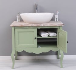 Mobilier de baie cu picioare curbate, doua usi de la Studio Szel PS711 - Culoare Top_P071 - Culoare Corp_P054A - DUBLU COLOR