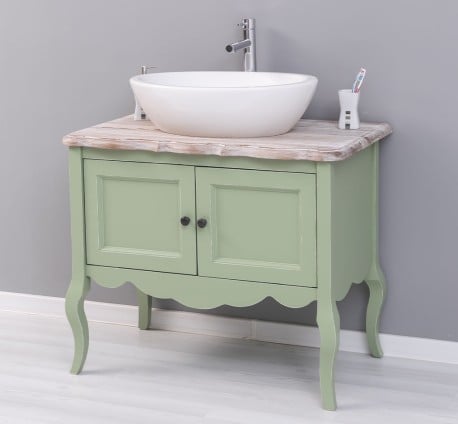 Mobilier de baie cu picioare curbate, doua usi de la Studio Szel PS711 - Culoare Top_P071 - Culoare Corp_P054A - DUBLU COLOR