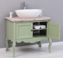 Mobilier de baie cu picioare curbate, doua usi de la Studio Szel PS711 - Culoare Top_P071 - Culoare Corp_P054A - DUBLU COLOR