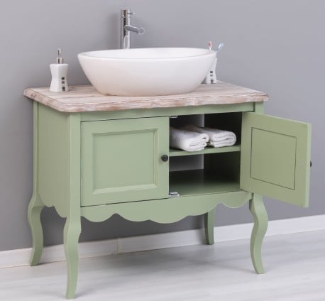 Mobilier de baie cu picioare curbate, doua usi de la Studio Szel PS711 - Culoare Top_P071 - Culoare Corp_P054A - DUBLU COLOR