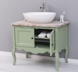 Mobilier de baie cu picioare curbate, doua usi de la Studio Szel PS711 - Culoare Top_P071 - Culoare Corp_P054A - DUBLU COLOR