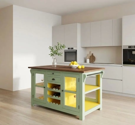 Insula de bucatarie cu usi si compartiment pentru sticle, blat stejar - PS608-TOP OAK