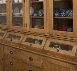 Bufet mare cu 2 usi, 6 sertare, 4 compartimente cu usa sticla BAS + 4 usi sticla SUP de la Studio Szel PS25BAS + PS25SUP - Culoare_P001 - CERUIT