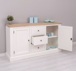 Bufet cu 2 usi, 3 sertare, blat stejar, BAS de la Studio Szel PS370BAS - Culoare Top_P0 - Culoare Corp_P039 - VOPSIT