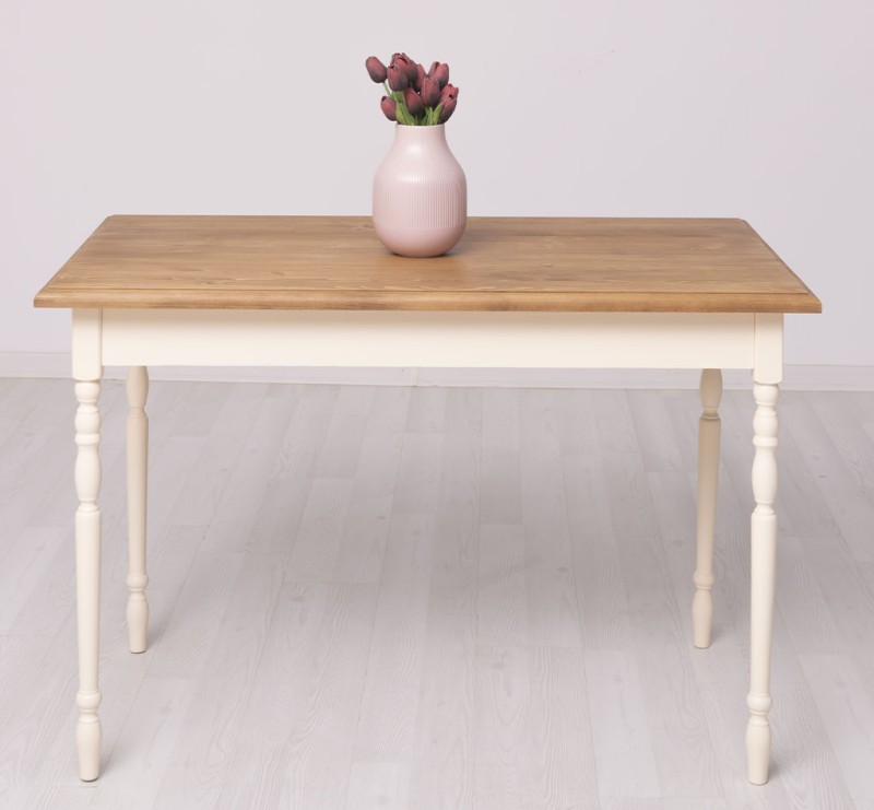 Masa cu picioare strunjite, dim. 120x70x78 cu finisaj Walnut Waxed/Beige