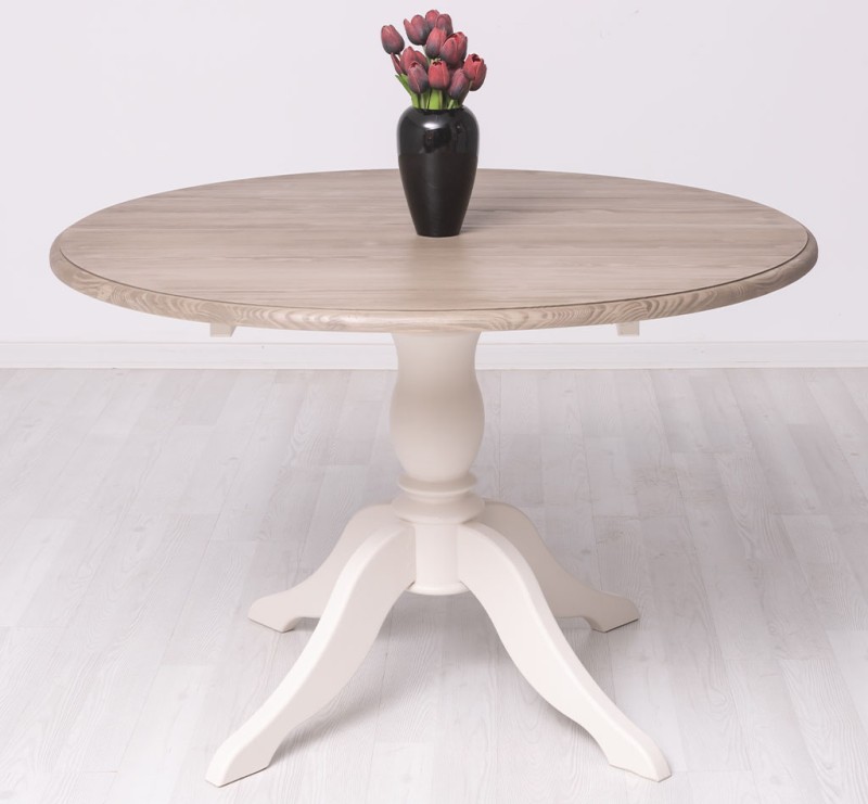 Masa cu picior central 120x120cm + 1 extensie cu finisaj Cream Antic/Ash Brown