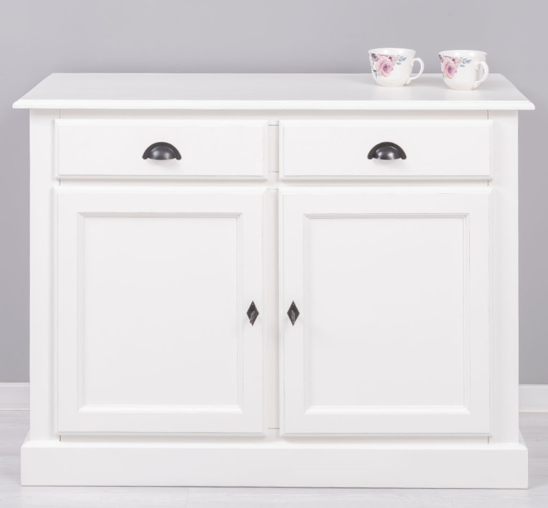 Bufet cu 2 usi, 2 sertare, BAS cu finisaj Signal White Antic / Walnut Waxed