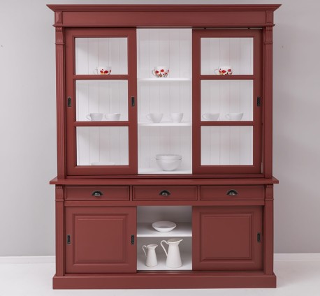 Bufet cu vitrina, 6 usi glisante, 3 sertare BAS + SUP de la Studio Szel PS727BAS+SUP - Culoare Ext._P029 / Culoare Int._P004 - DUBLU COLOR