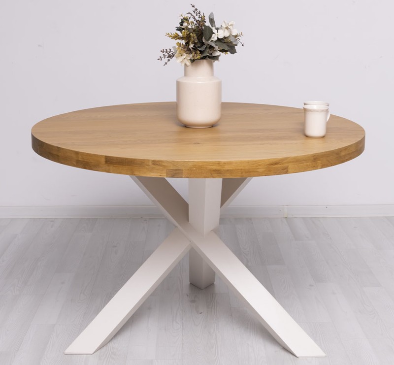 Masa rotunda cu picior XY, blat stejar cu finisaj Cream/Light Walnut Waxed