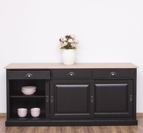 Bufet cu 3 usi glisante,3 sertare, blat stejar, BAS de la Studio Szel PS10BAS - Culoare Top_P0 - Culoare Corp_P003 - VOPSIT