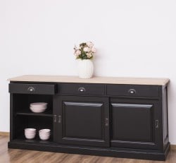 Bufet cu 3 usi glisante,3 sertare, blat stejar, BAS de la Studio Szel PS10BAS - Culoare Top_P0 - Culoare Corp_P003 - VOPSIT