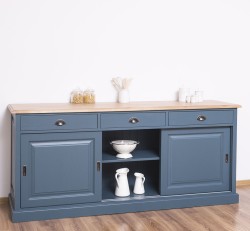Bufet cu 3 usi glisante,3 sertare, blat stejar, BAS de la Studio Szel PS10BAS - Culoare Top_P061 - Culoare Corp_P051 - DUBLU COLOR