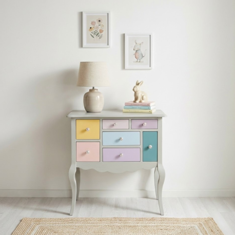 Consola cu picioare curbate si 7 sertare de la Studio Szel PS540 - Culoare Corp_P077 - Culoare Sertare_Multicolor - MULTICOLOR
