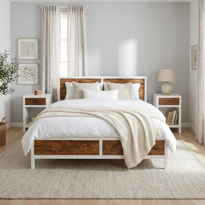Pat 180x200 'Rustic Haven' cu finisaj Vopsit