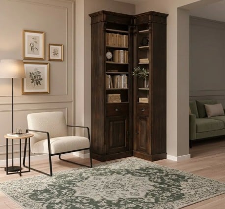 Bibliotecă de colț clasică, cu polițe reglabile de la StudioSzel - SPEC22281 - Culoare - P085 - PERIAT ADANC