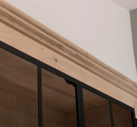 Vitrina eleganta din stejar, cu 2 usi BAS + 2 usi sticla SUP de la Studio Szel OPS798BAS+SUP - Culoare_P035 - ULEIAT