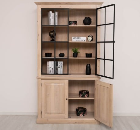 Vitrina eleganta din stejar, cu 2 usi BAS + 2 usi sticla SUP de la Studio Szel OPS798BAS+SUP - Culoare_P035 - ULEIAT
