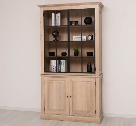 Vitrina eleganta din stejar, cu 2 usi BAS + 2 usi sticla SUP de la Studio Szel OPS798BAS+SUP - Culoare_P035 - ULEIAT