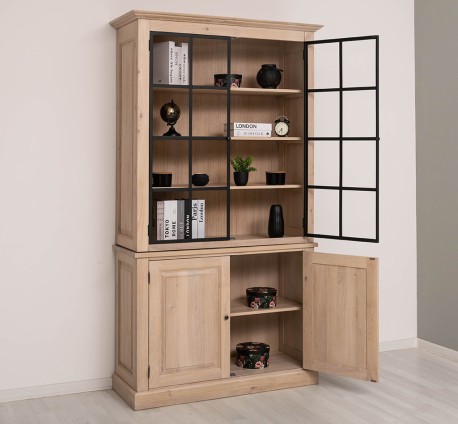 Vitrina eleganta din stejar, cu 2 usi BAS + 2 usi sticla SUP de la Studio Szel OPS798BAS+SUP - Culoare_P035 - ULEIAT