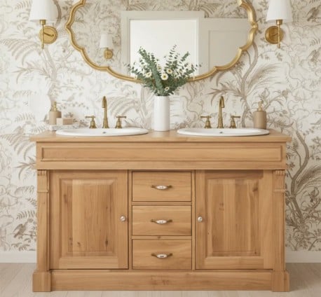 Dulap baie stejar cu 2 lavoare, lavoare neincluse - din stejar - OPS4001-TOP OAK