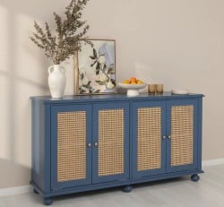 Consolă din lemn masiv cu 4 uși și ratan natural | Studio Szel