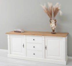 Bufet cu 2 usi, 3 sertare, blat stejar, BAS, Colectia Directoire de la Studio Szel - PS56BAS-TOP OAK - Culoare_Top-P001 - Int. P010 - Ext. P039 -  DUBLU COLOR