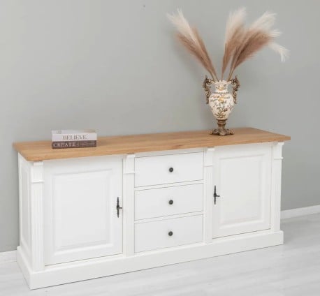 Bufet cu 2 usi, 3 sertare, blat stejar, BAS, Colectia Directoire de la Studio Szel - PS56BAS-TOP OAK - Culoare_Top-P001 - Int. P010 - Ext. P039 -  DUBLU COLOR