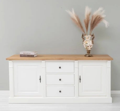 Bufet cu 2 usi, 3 sertare, blat stejar, BAS, Colectia Directoire de la Studio Szel - PS56BAS-TOP OAK - Culoare_Top-P001 - Int. P010 - Ext. P039 -  DUBLU COLOR