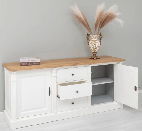 Bufet cu 2 usi, 3 sertare, blat stejar, BAS, Colectia Directoire de la Studio Szel - PS56BAS-TOP OAK - Culoare_Top-P001 - Int. P010 - Ext. P039 -  DUBLU COLOR