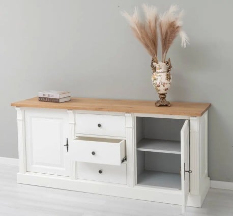 Bufet cu 2 usi, 3 sertare, blat stejar, BAS, Colectia Directoire de la Studio Szel - PS56BAS-TOP OAK - Culoare_Top-P001 - Int. P010 - Ext. P039 -  DUBLU COLOR