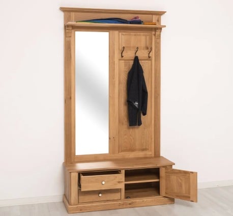 Cuier cu oglinda, cu 2 sertare si 1 usa, din stejar - Studio Szel - Culoare_P061 - LACUIT