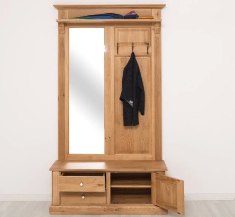 Cuier cu oglinda, cu 2 sertare si 1 usa, din stejar - Studio Szel - Culoare_P061 - LACUIT