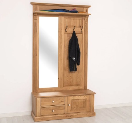Cuier cu oglinda, cu 2 sertare si 1 usa, din stejar - Studio Szel - Culoare_P061 - LACUIT