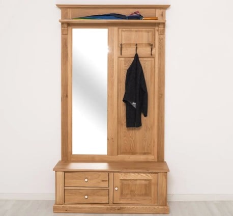 Cuier cu oglinda, cu 2 sertare si 1 usa, din stejar - Studio Szel - Culoare_P061 - LACUIT