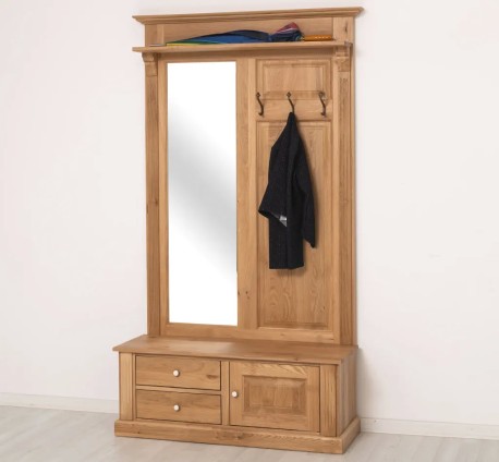 Cuier cu oglinda, cu 2 sertare si 1 usa, din stejar - Studio Szel - Culoare_P061 - LACUIT