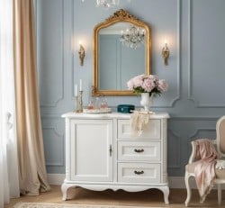 Comoda cu 1 usa si 3 sertare Chic, sertare pe sine soft close de la Studio Szel PS645 - Culoare_P086++P039A - 2 STRATURI DE CULORI ANTICHIZAT