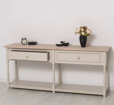 Consola cu 2 sertare, blat stejar de la Studio Szel PS29 - TopOak - Culoare Top_P035 - Culoare Corp_P024 - DUBLU COLOR