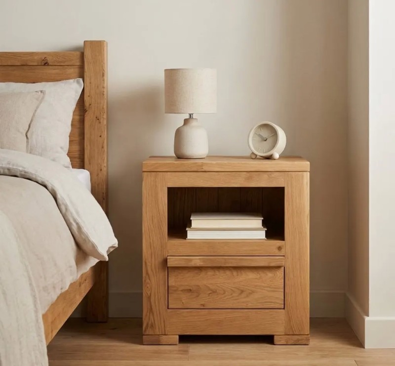 Noptiera cu 1 sertare 'Wild Oak', sertar cu glisiere soft-close cu finisaj Uleiat