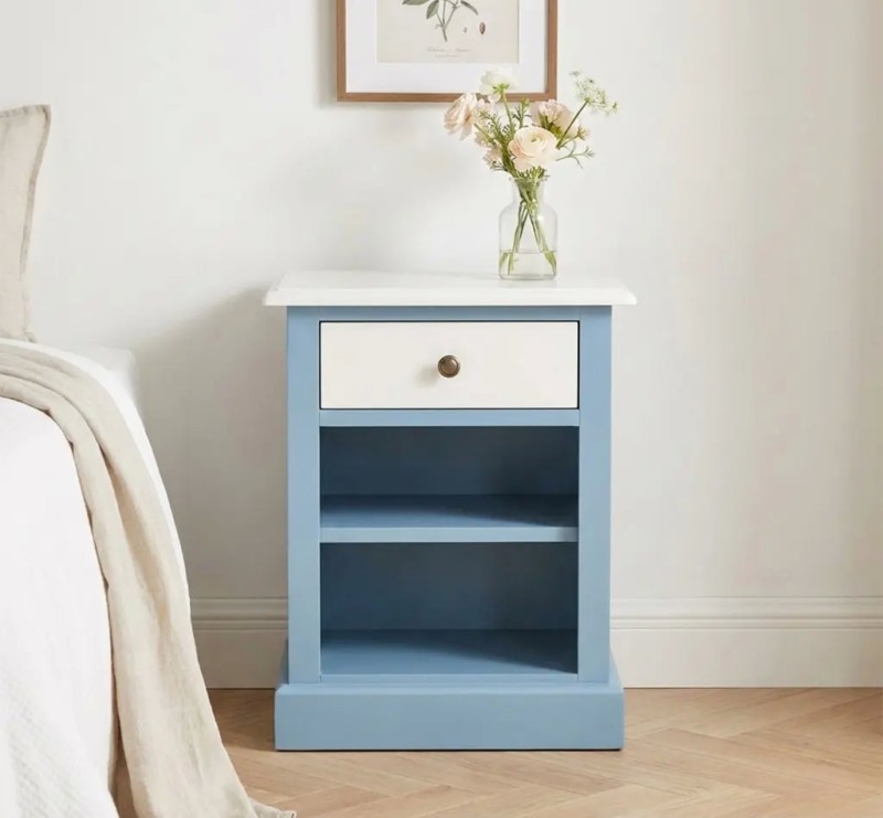 Noptiera cu 1 sertar si rafturi deschise cu finisaj Sky Blue/Signal White