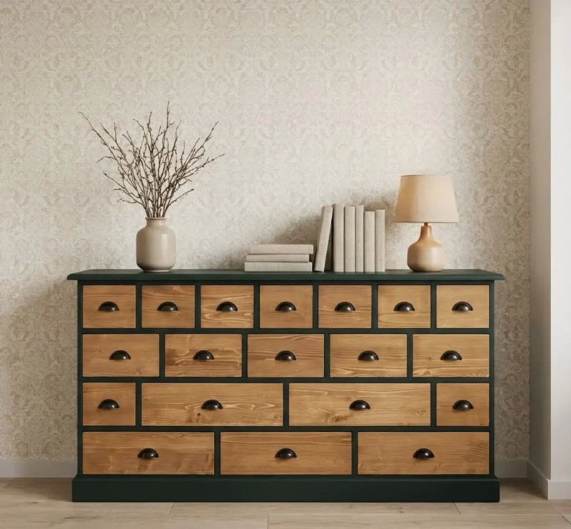 Comoda cu 19 sertare cu finisaj Midnight Slate/Walnut Waxed