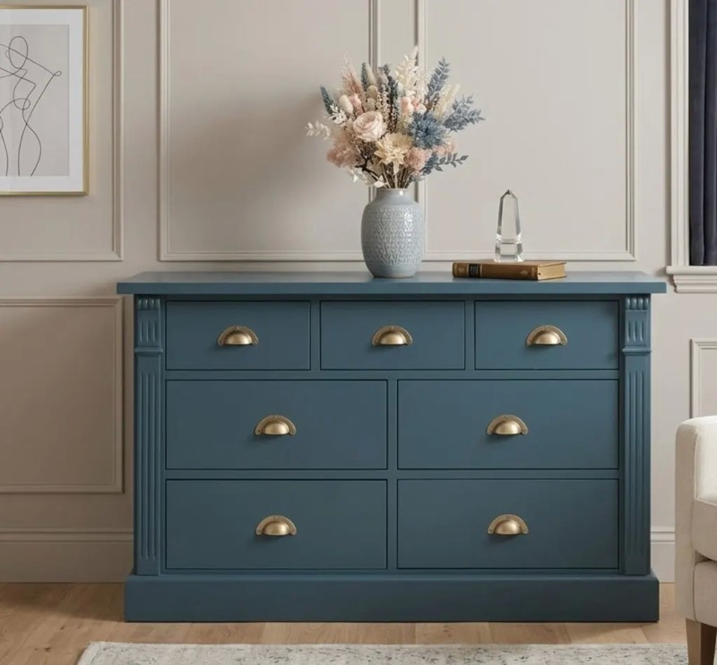 Comoda cu 7 sertare, Colectia Directoire cu finisaj Greenish Blue