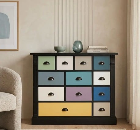 Comoda cu 12 sertare, Colectia Directoire de la Studio Szel PS485 - Culoare Corp_P003 - Culoare Sertare_Multicolor - MULTICOLOR