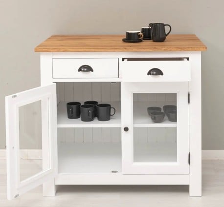 Comoda cu 2 usi, 2 sertare, blat stejar de la Studio Szel PS684 - Culoare Top_P089 - Culoare Corp_P004 - DOUBLE COLOR