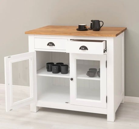 Comoda cu 2 usi, 2 sertare, blat stejar de la Studio Szel PS684 - Culoare Top_P089 - Culoare Corp_P004 - DOUBLE COLOR