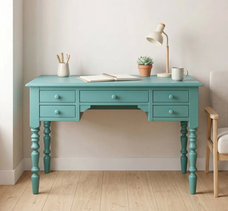 Birou cu 5 sertare cu finisaj Mint Turquoise
