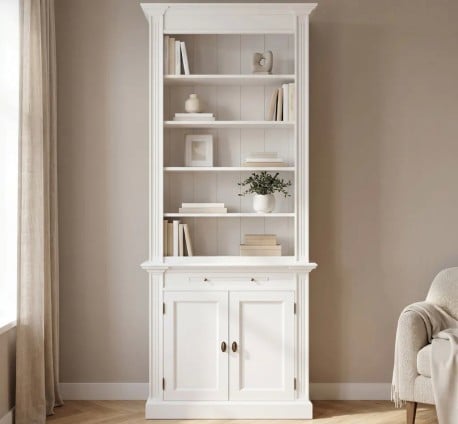 Biblioteca cu 2 usi, cu dim. 100x40x240, din MDF de la Studio Szel MPS006BAS+SUP - Culoarea P039 - VOPSIT ANTICHIZAT