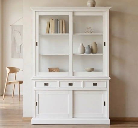 Bufet cu 4 usi glisante si 3 sertare, cu dim. 150x48x215, din MDF de la Studio Szel MPS019BAS+SUP - Culoarea P039 - VOPSIT