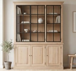 Vitrina eleganta din stejar, cu 3 usi BAS + 3 usi sticla SUP de la Studio Szel OPS799BAS+SUP - Culoare_P035 - ULEIAT