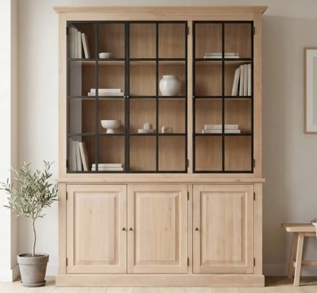 Vitrina eleganta din stejar, cu 3 usi BAS + 3 usi sticla SUP de la Studio Szel OPS799BAS+SUP - Culoare_P035 - ULEIAT